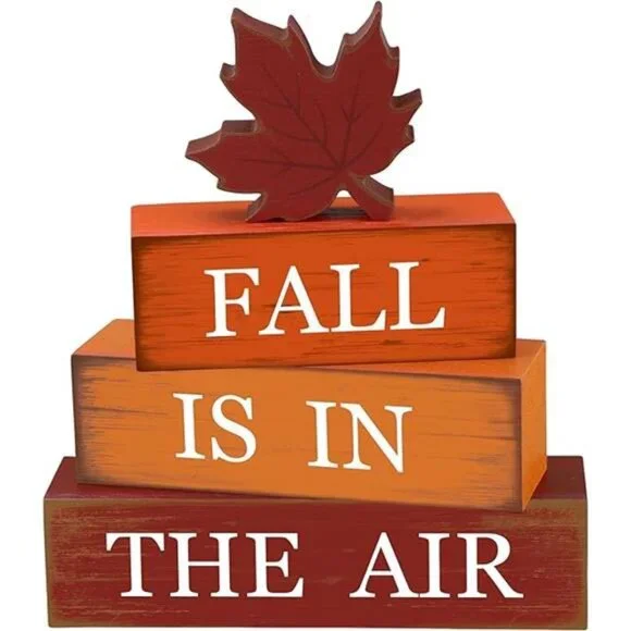 4 PCS Fall Maple Leaf Wooden Table Block Sign Thanksgiving Wood Tiered Tray - Picture 8 of 8